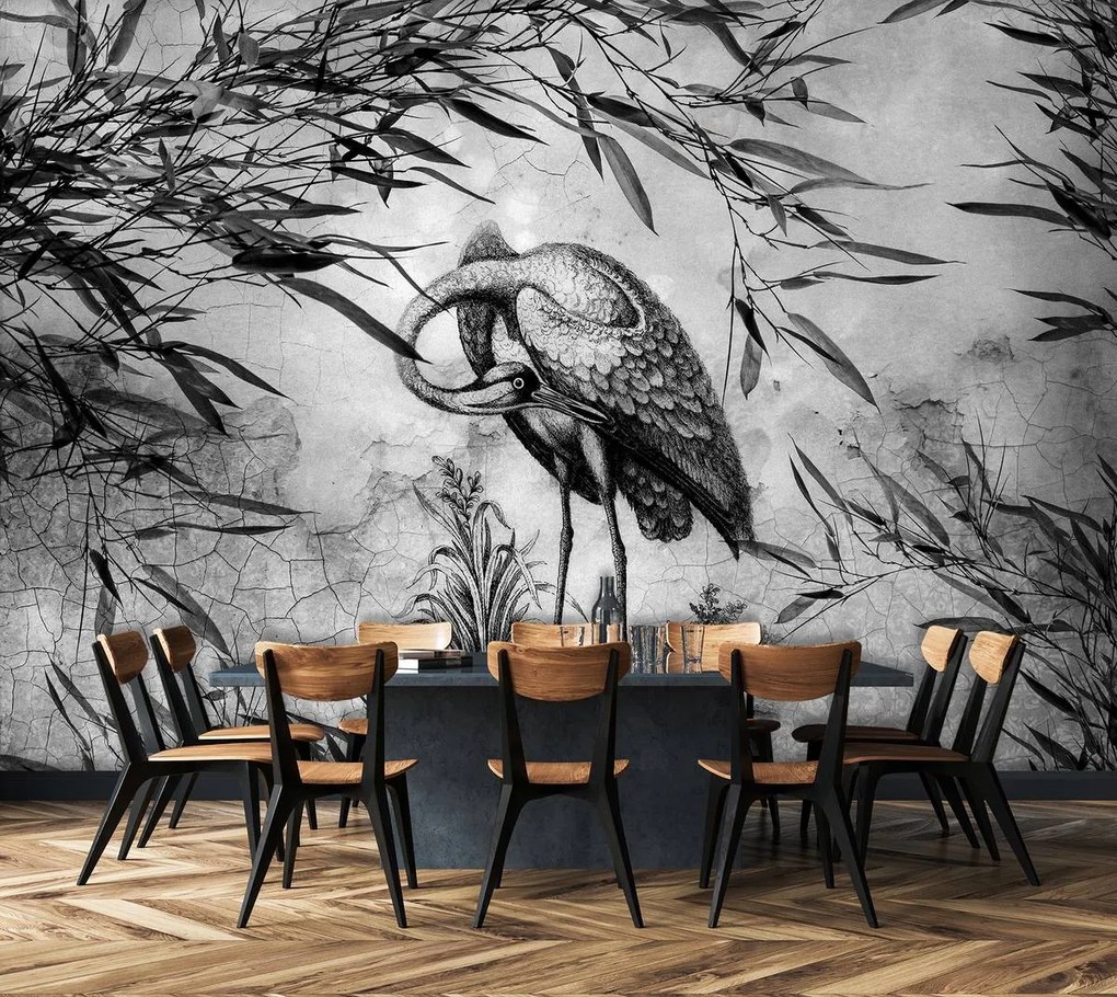 Fototapeta - Čiernobiely žeriav (152,5x104 cm)