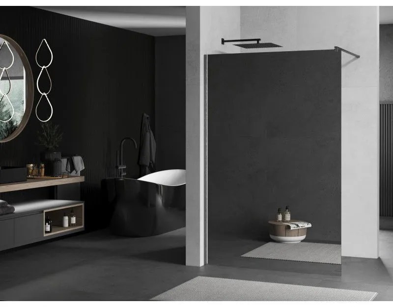 Mexen Kioto, sprchová zástena Walk-In 100 x 200 cm, 8mm sklo vzor zrkadlo, grafitový profil, 800-100-101-66-50