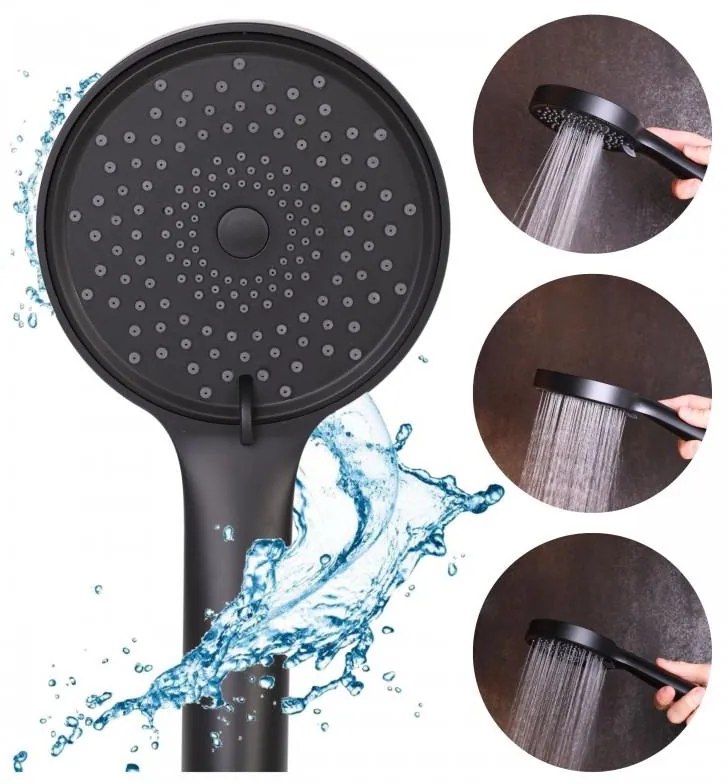 Erga Fanki, 3-funkčná ručná sprchová hlavica, čierna matná, ERG-YKA-BP.FANKI-BLK