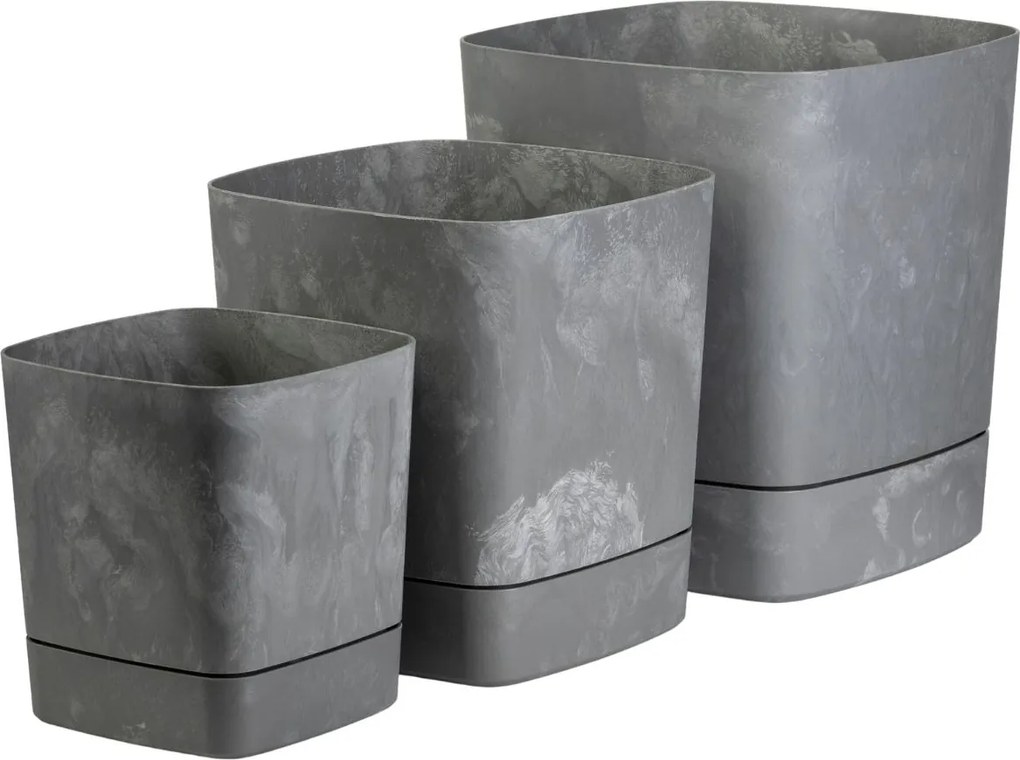 PLASTOVÝ KVETINÁČ CUBI 34X36,5 CM IMITÁCIA BETÓNU SIVÁ
