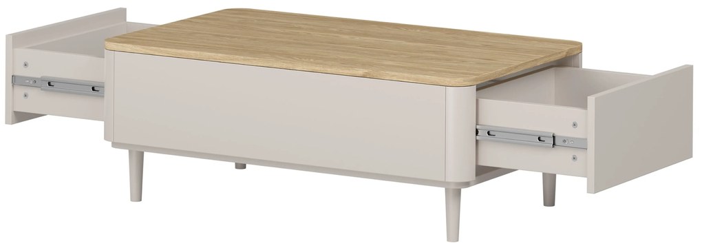 Konferenčný stolík Elivo 100 cm so zásuvkami na nožičkách - kašmír / olejovaný dub