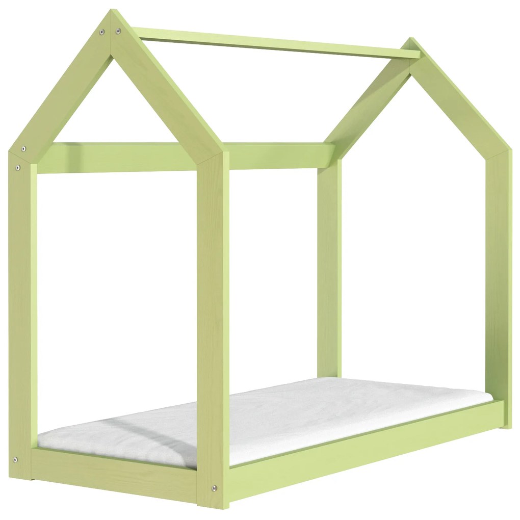 Drevobox Drevená posteľ domček 160 x 80 cm zelená + rošt