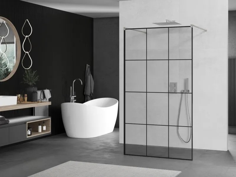 Mexen Kioto, sprchová zástena Walk-In 120 x 200 cm, 8mm sklo čierny vzor, brúsená oceľ profil,  800-120-002-97-77