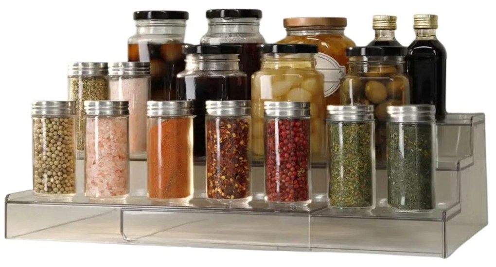 JJA Prídavná rozťahovacia polička, organizér na korenie, 3 schodíky, 31 - 58 x 23 x 12 cm