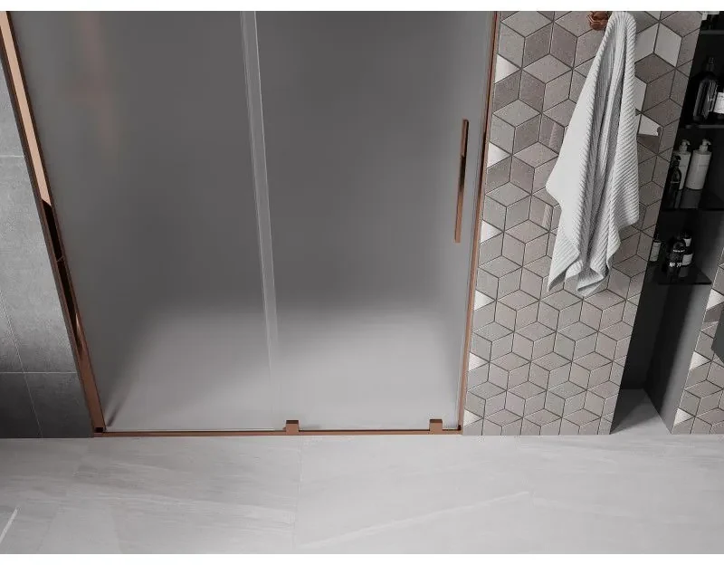 Mexen Velar, posuvné sprchové dvere do otvoru 130 cm, 8mm sklo námraza, ružové zlato, 871-130-000-31-60