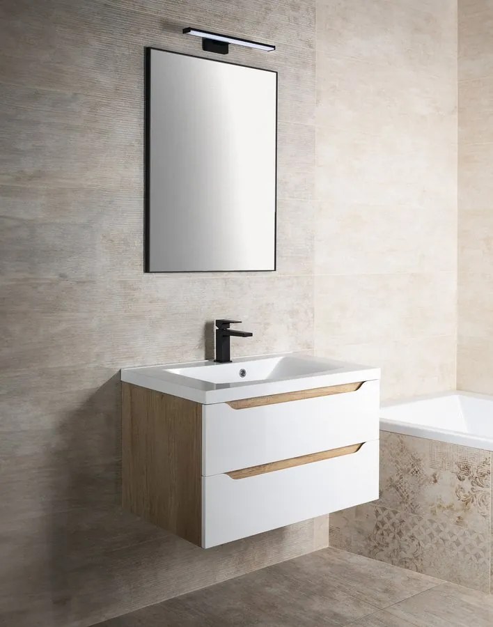 Sapho Sapho, WAVE umývadlová skrinka 89,7x45x47,8cm, ľavá, biela/dub cuneo, WA092-3025