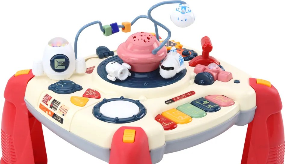LEAN Toys Detský interaktívny vzdelávací stôl pianko vesmír červený