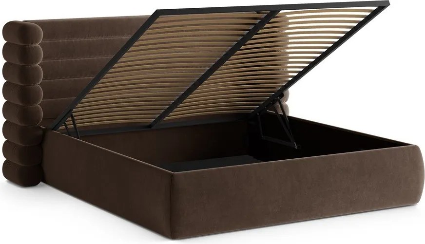 Hnedá čalúnená dvojlôžková posteľ s úložným priestorom s roštom 200x200 cm Mount – Micadoni