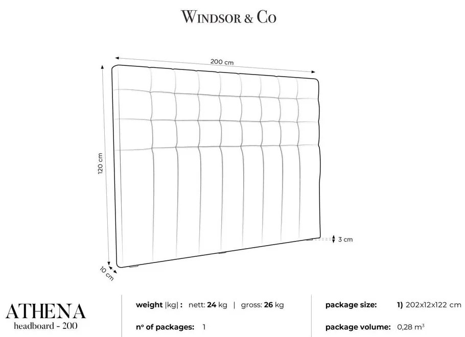 Béžové čelo postele so zamatovým poťahom Windsor & Co Sofas Athena, 200 × 120 cm