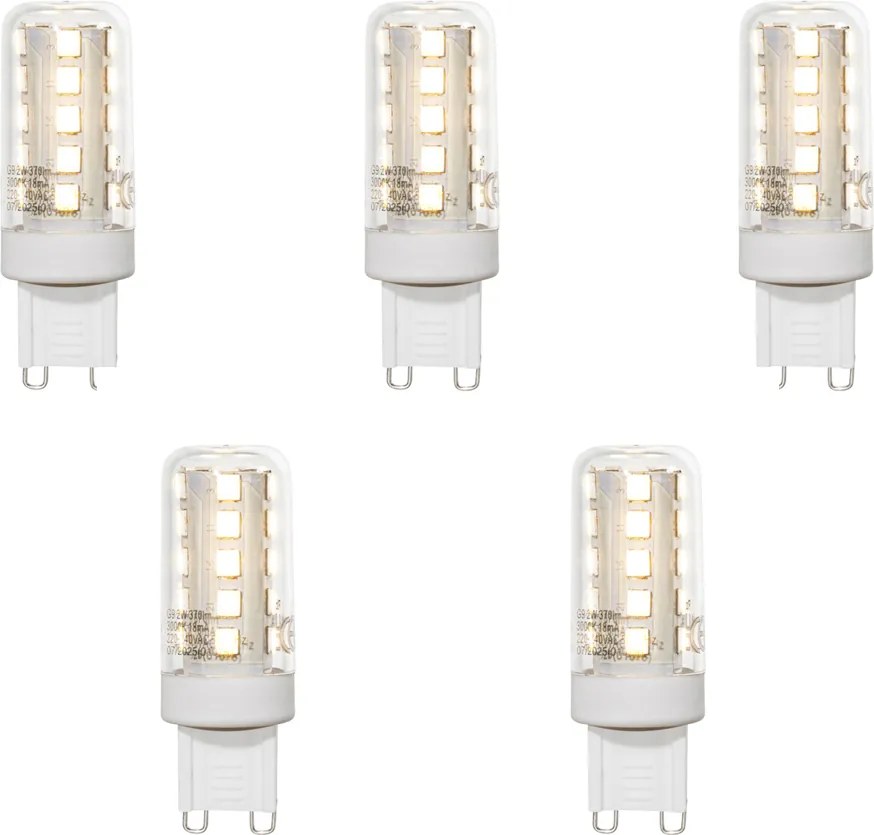 Sada 5 čírych LED žiaroviek G9 2W 370 lm 3000K