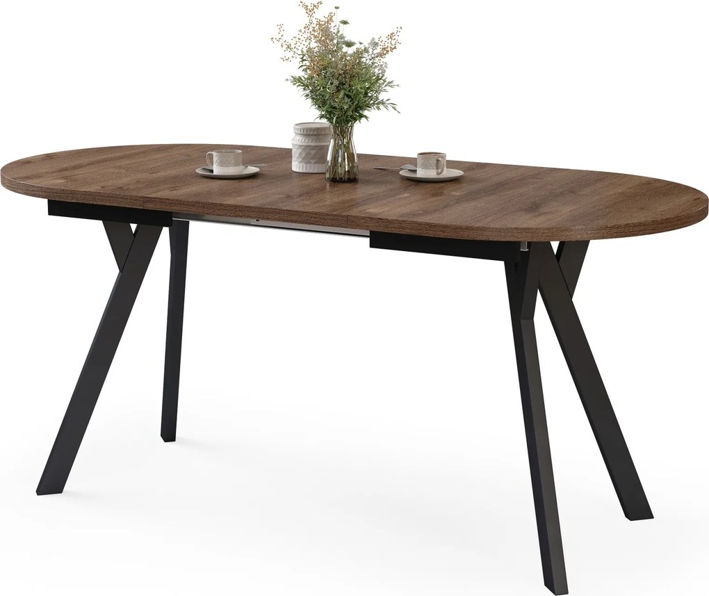 Mazzoni ALMO Hnedý dub / čierne nohy - OVÁLNY ROZKLADACÍ STÔL 140-240 cm PRE 10-12 OSÔB