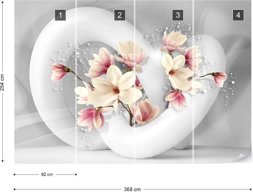 Fototapeta GLIX - 3D Structure Flowers White And Grey + lepidlo ZADARMO Papírová tapeta  - 368x254 cm