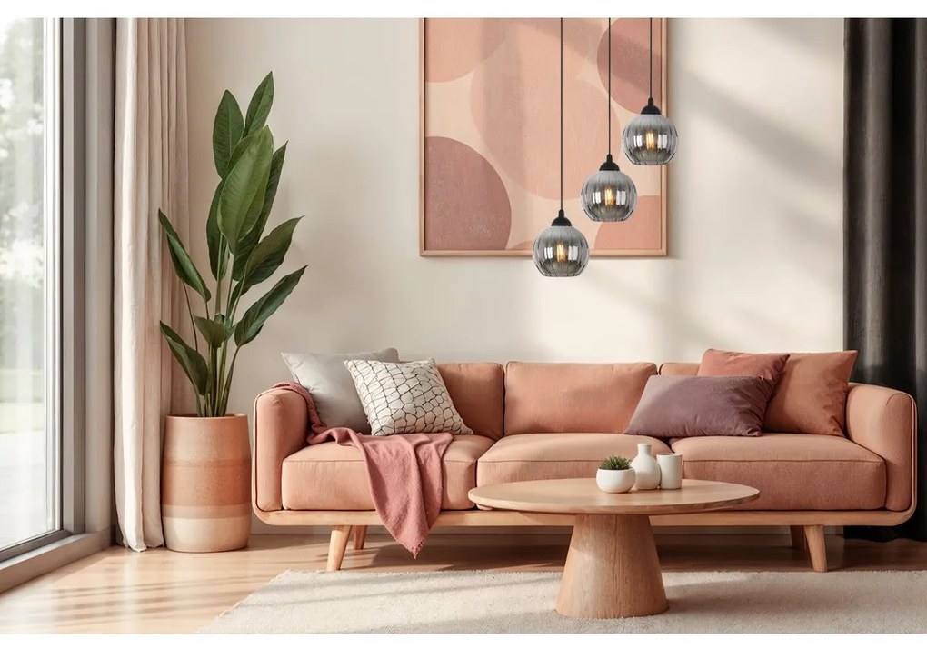 Závesné svietidlo Costa, 3x grafitové sklenené tienidlo, b, o