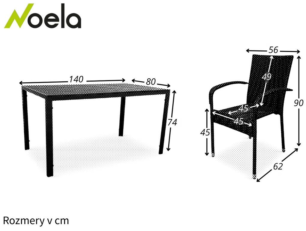 Noela Záhradný jedálenský set Viking L + 4x ratanová stolička Paris