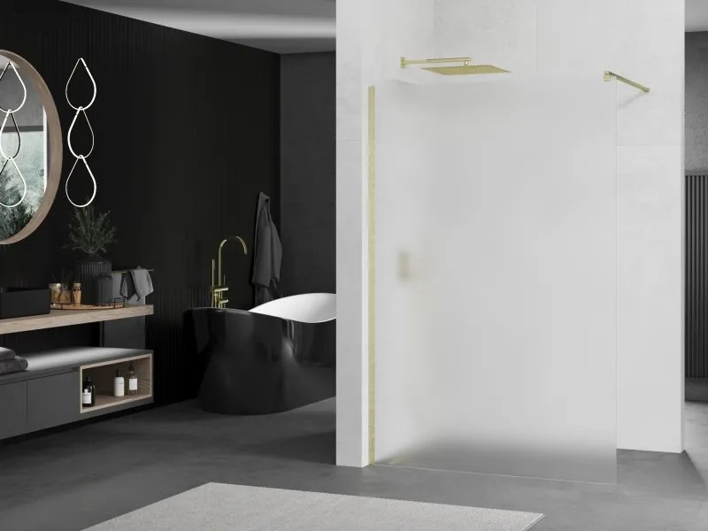Mexen Kioto, sprchová zástena Walk-In 80 x 200 cm, 8mm sklo námraza, zlatý matný profil, 800-080-101-55-30