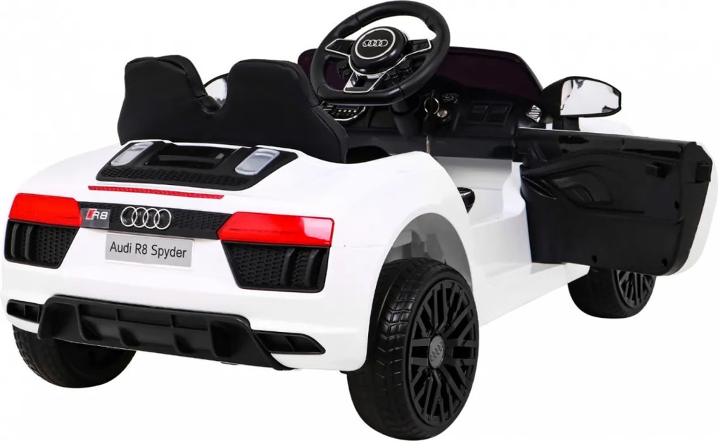Ramiz Elektrické autíčko Audi R8 pre deti biele + diaľkové ovládanie + EVA + plynulý štart + MP3 LED