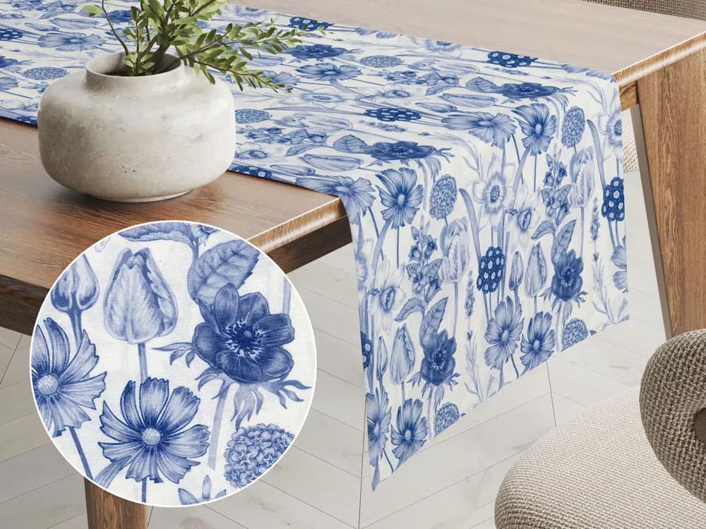 Biante Dekoračný behúň na stôl PML-090 Modré jarné kvety na bielom 20x180 cm