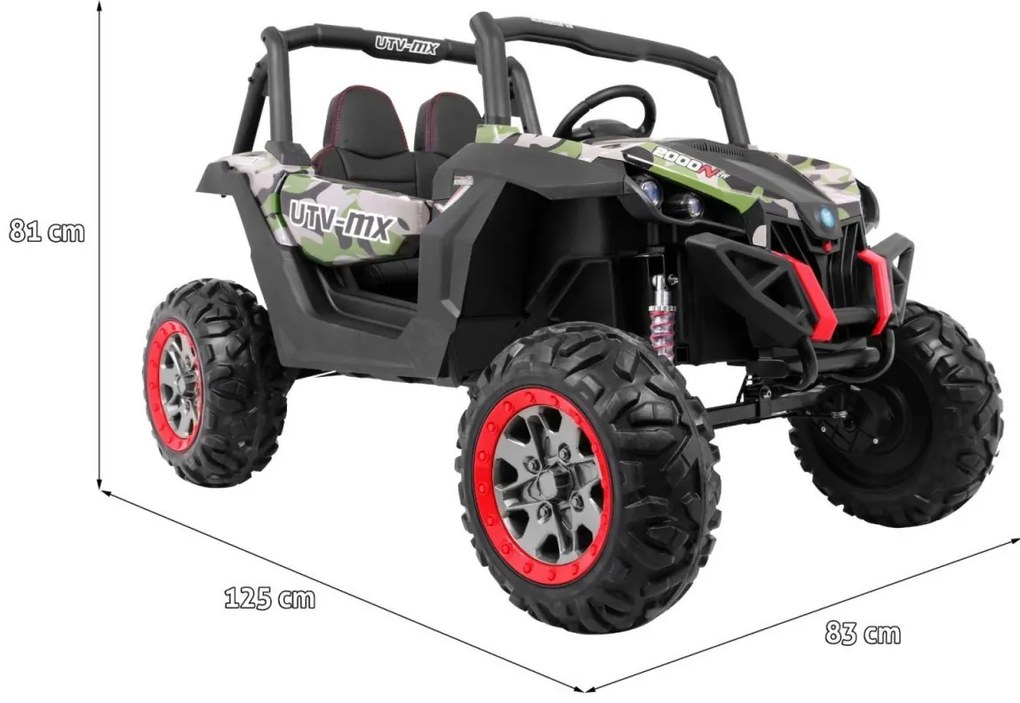 RAMIZ ELEKTRICKÁ AUTÍČKO JEEP UTV - XMX - CAMO- 4X4 - 4x45W - 2 x 12V/7Ah - 2023