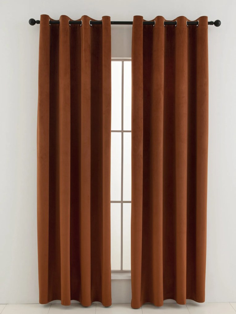 Zamatové zatemňovacie závesy Cesar terakota - 140 x 250 cm (2ks) - krúžky