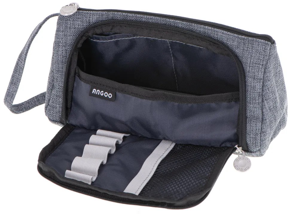 KIK Školský peračník s dvojitým vreckom Vanity Case • sivý • puzdro na ceruzky & kozmetiku