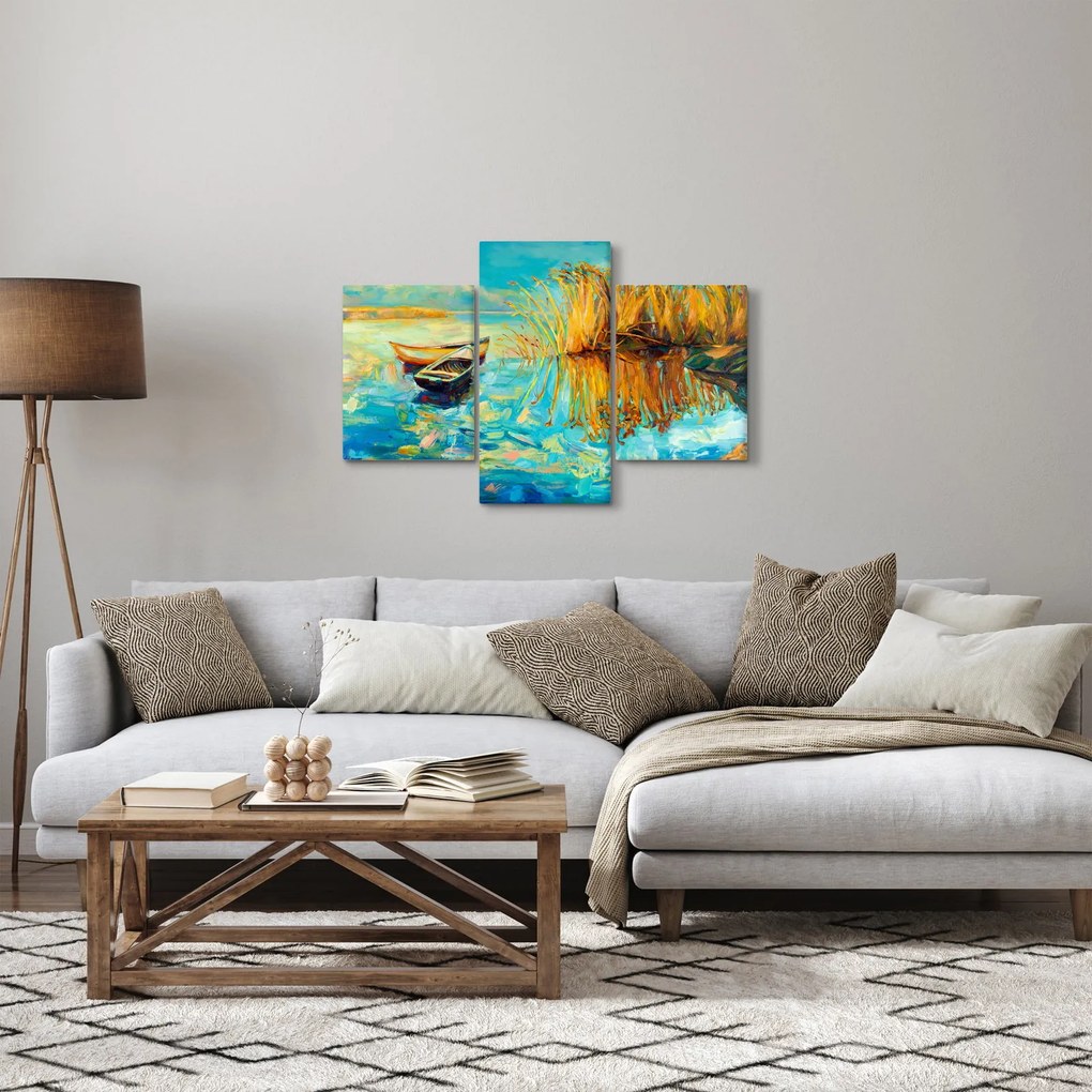 Obraz - Jazero s loďkami (90x60 cm)