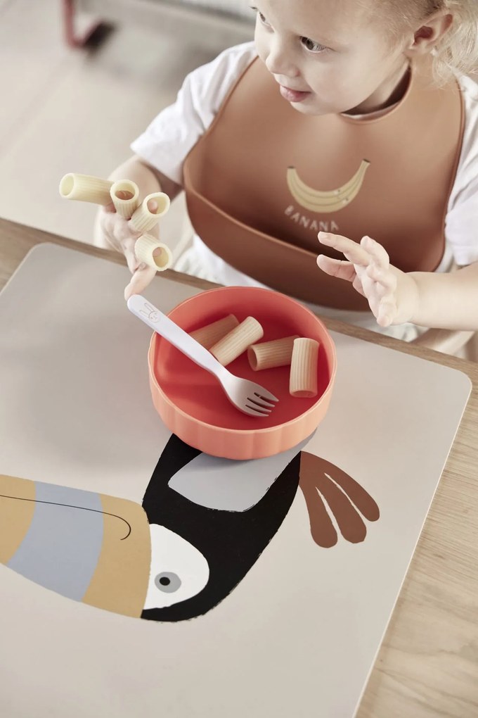 OYOY Silikónový podbradník s vreckomCaramel/Butter – set 2 ks