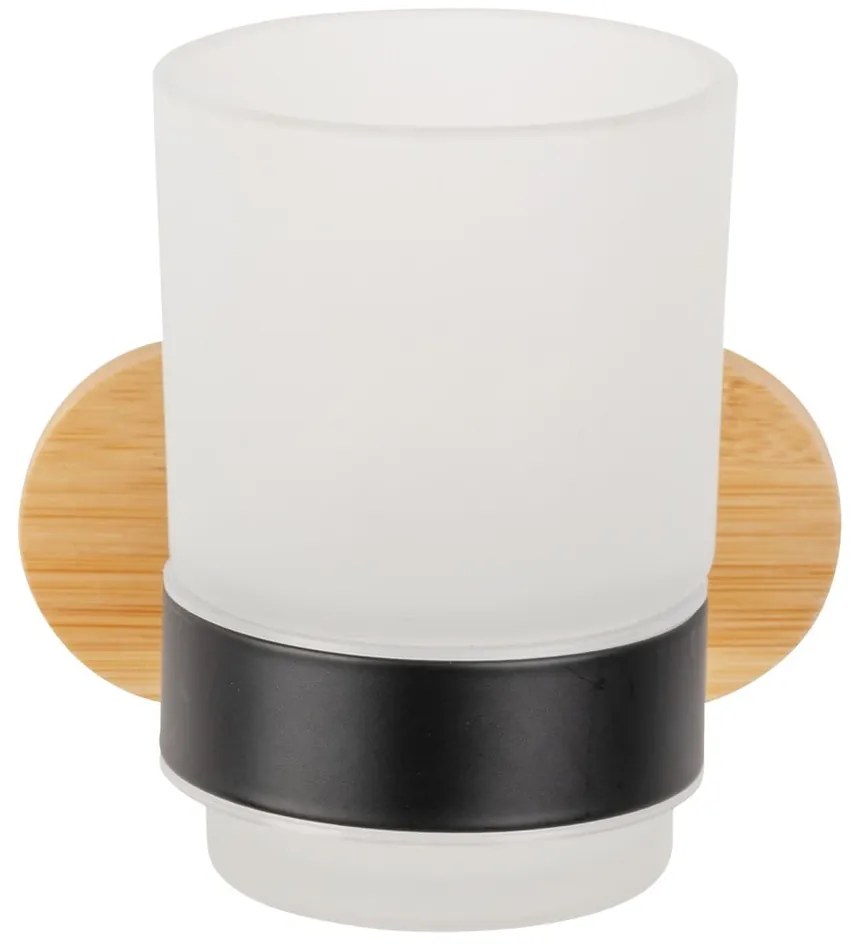 Samodržiaci sklenený téglik na zubné kefky v čiernej a prírodnej farbe Orea Bamboo – Wenko