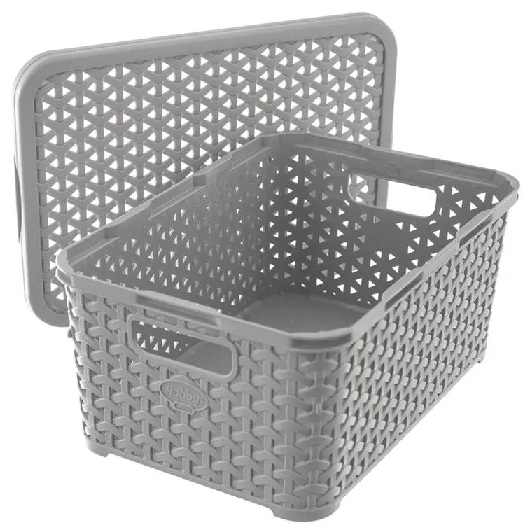 Úložný box, ratanový košík, HOBBY s vekom, sivý 6 l - 29 x 20 x 13 cm