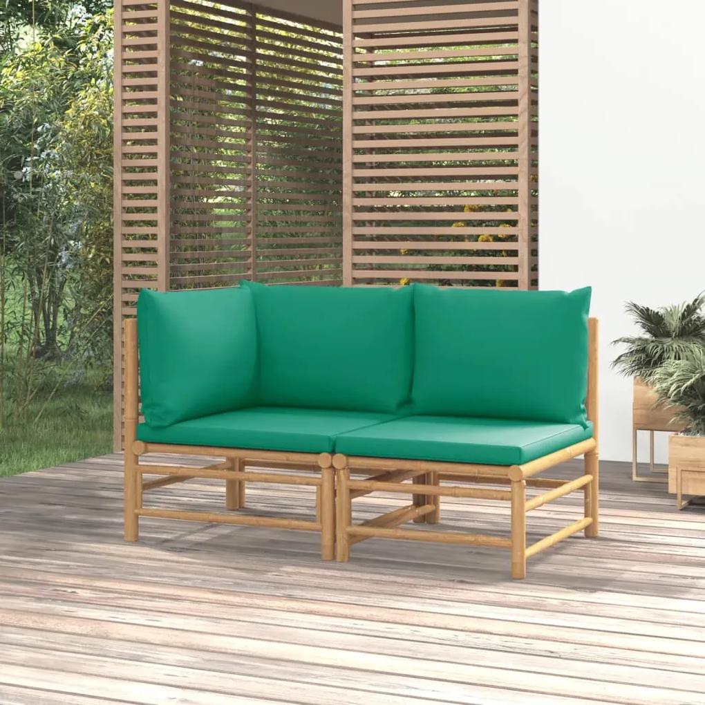 2-dielna záhradná sedacia súprava zelené vankúše bambus 362291