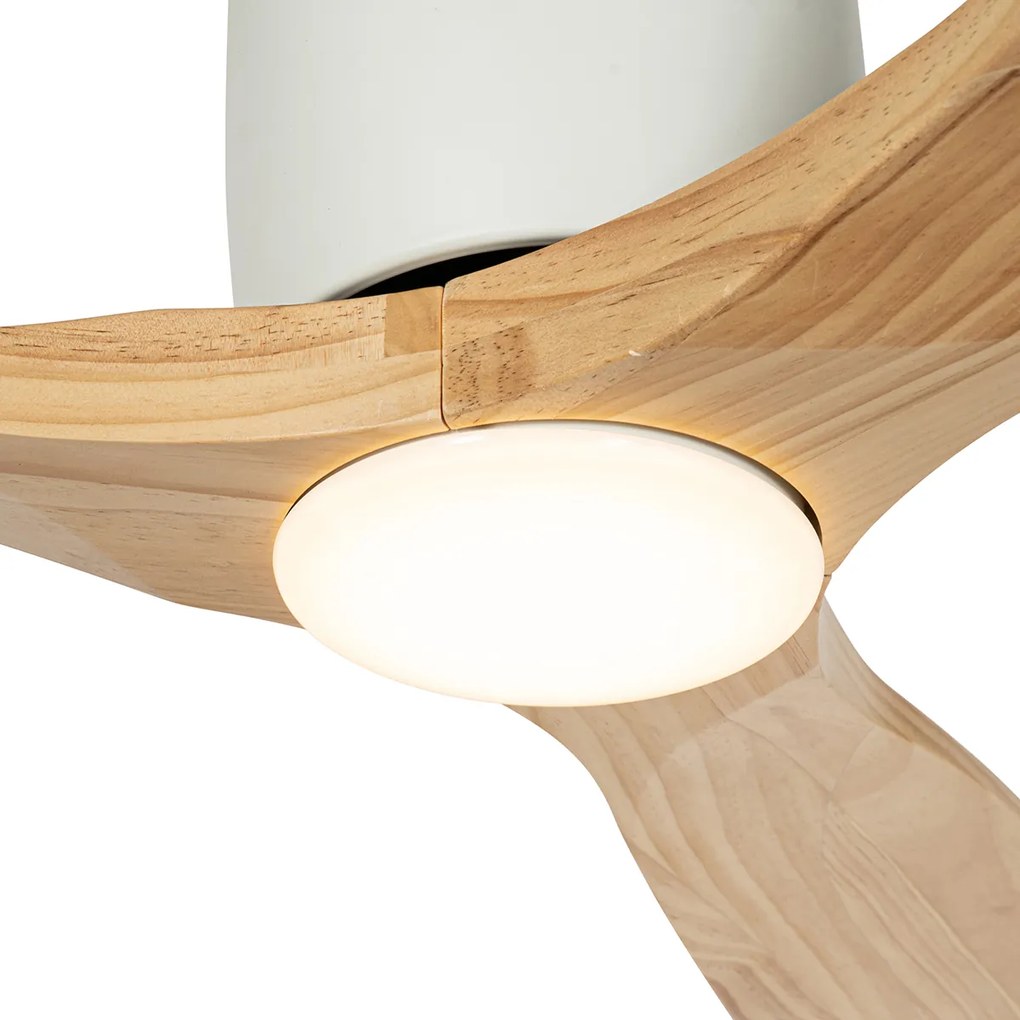 Biely stropný ventilátor s drevom vrátane LED s diaľkovým ovládaním - Jerri