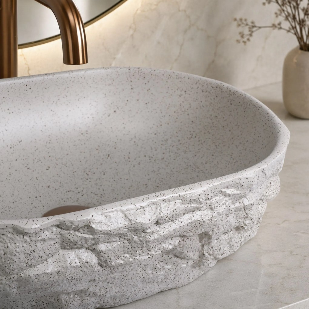 Rea Evora, oválne umývadlo na dosku, 375x255x120mm, béžová-imitácia kameňa, REA-U3225