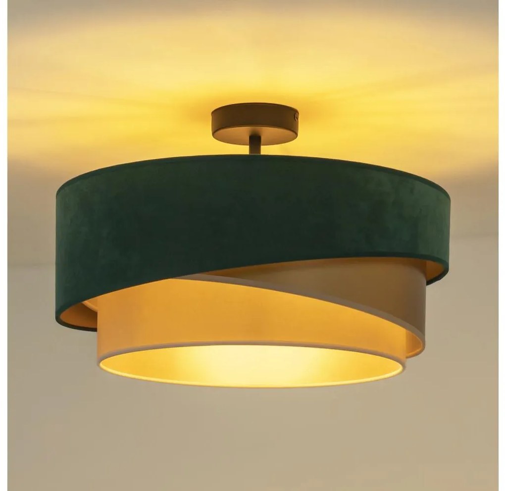 Duolla - Prisadený luster KOBO 1xE27/15W/230V pr. 45 cm zelená/zlatá/krémová DU606219