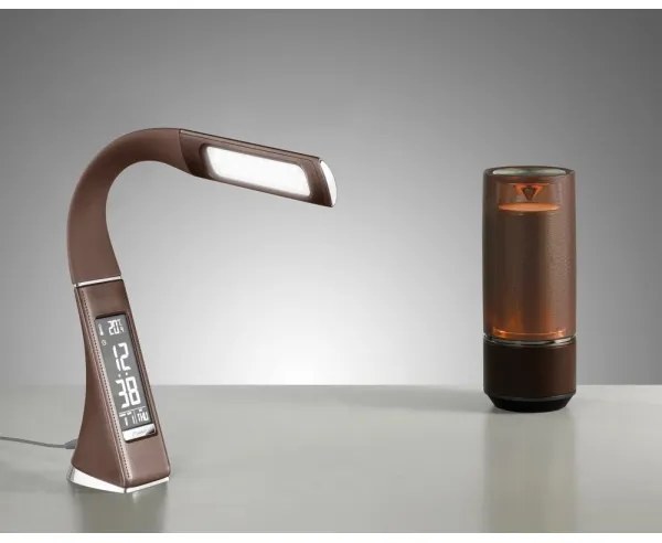 Immax 08948L-LED Stmievateľná stolná lampa s displejom LEATHER LED/7W/230V hnedá