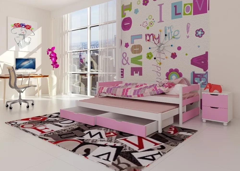 Posteľ s nočným stolíkom Tomi Farba: Biela + Ružová