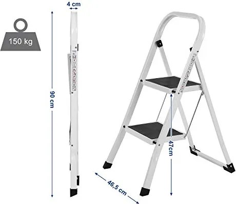 Rebrík, 2-stupňový rebrík, skladací, nosnosť 150 kg, biely