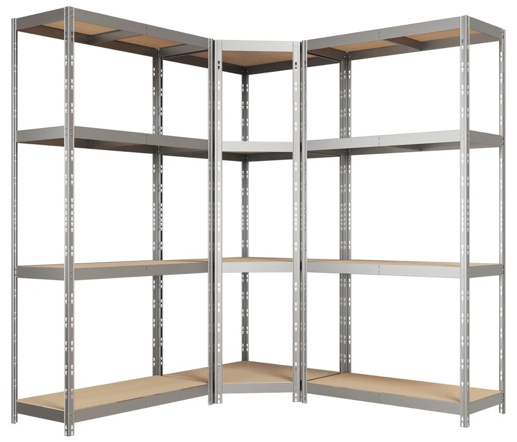 Kovový regál CORNER BUDGET PACK 180x160x160x40 cm, 4x HDF polica, zinok