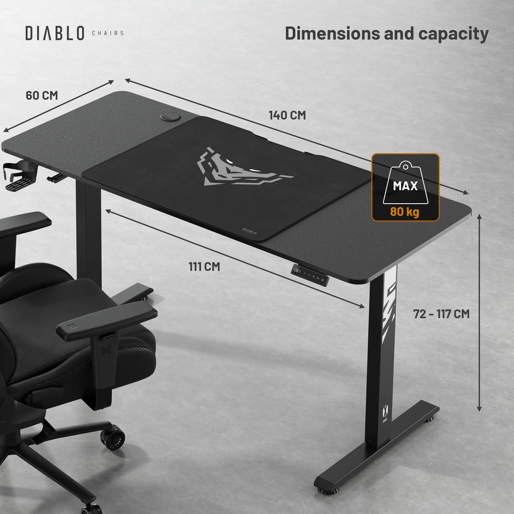 Stôl s elektricky nastaviteľnou výškou 140 cm čierny: Diablo X-Tensio 1400