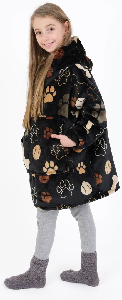 Baránková mikina mikroplyš – Psie labky čierne veľkosť XS detská