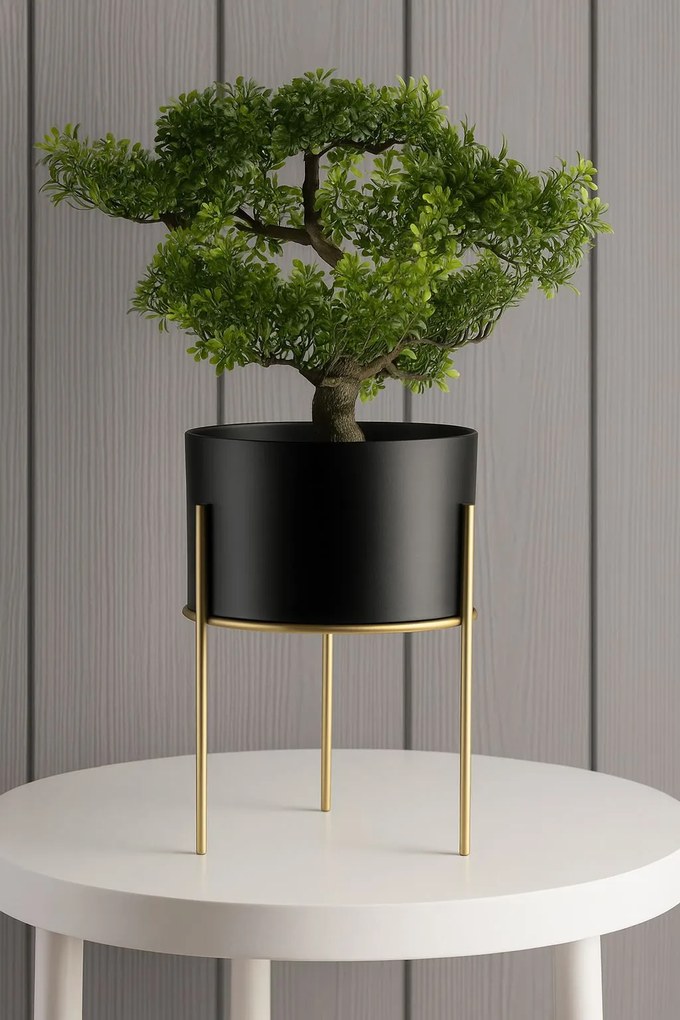 KOVOVÝ KVETINÁČ SO STOJANOM LOFT 22X18 CM ČIERNA/ZLATÁ