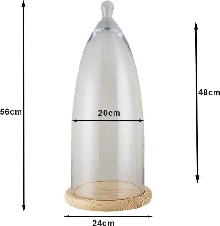 Svetlo hnedý drevený podnos so skleneným poklopom Becca - Ø 24 * 56 cm