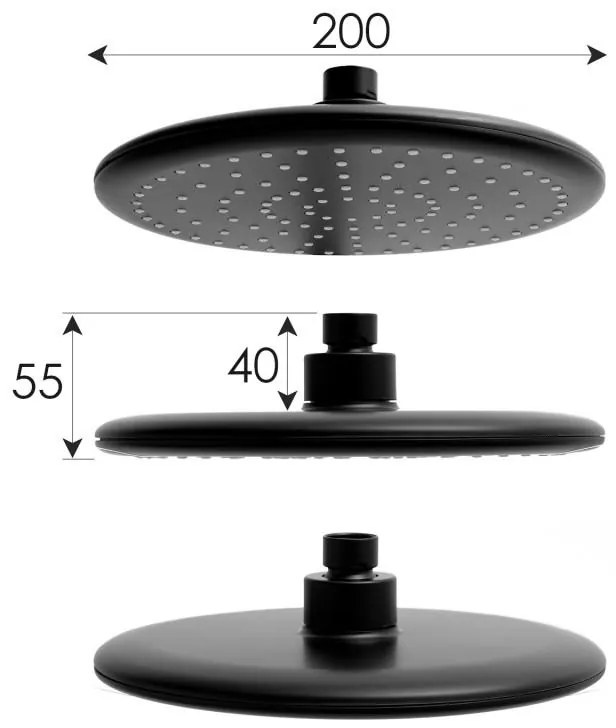 Erga Enza, sprchová súprava s termostatickou batériou a dažďovou hlavicou 20cm, čierna matná, ERG-YKA-BP.ENZA20-BLK