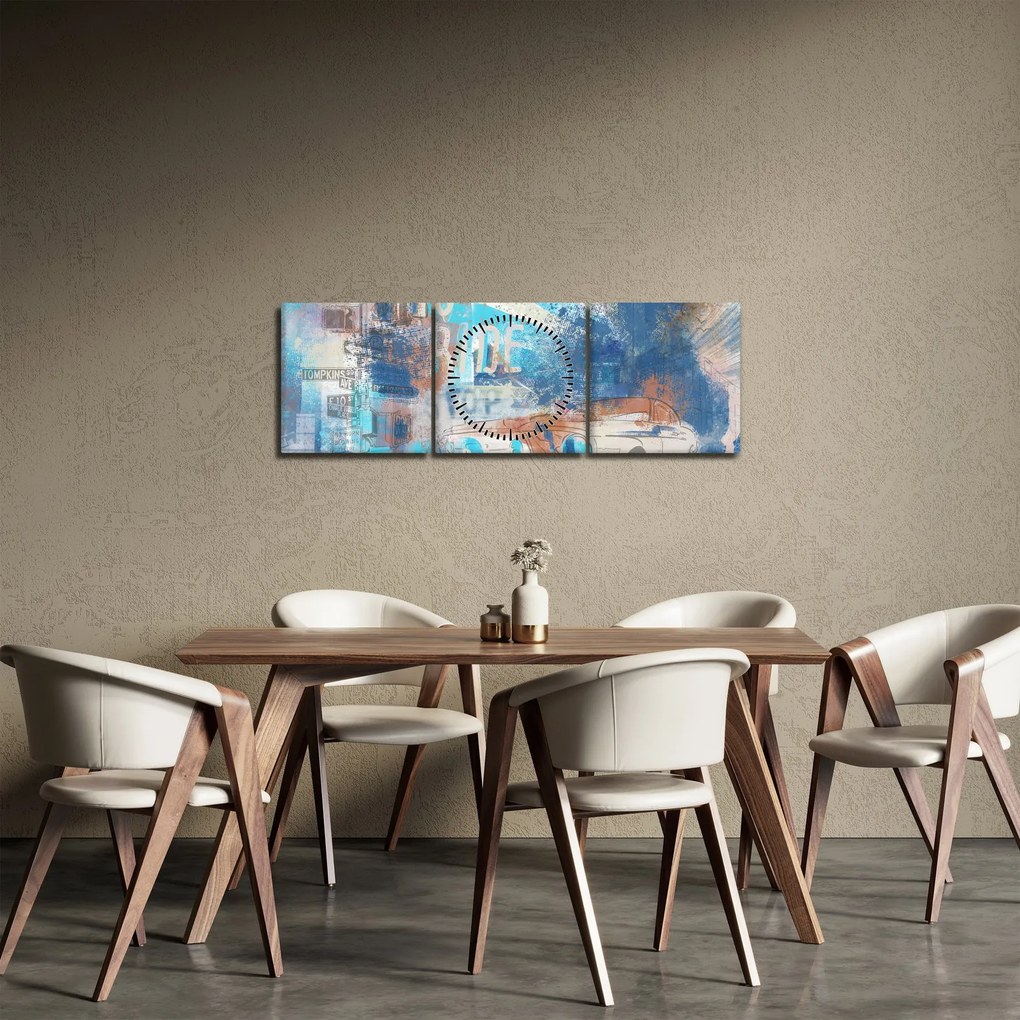 Obraz - Zrodený na jazdu, modré tóny (s hodinami) (90x30 cm)