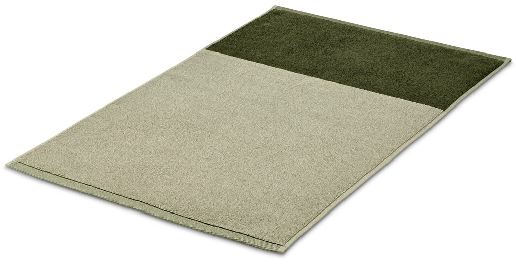 Kvalitná žakárová kúpeľňová predložka, kombinácia pieskovozelenej a machovozelenej