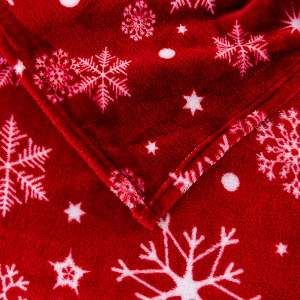 Červená vianočná mikroplyšová baránková deka SNOWFALL Rozmer: 200 x 220 cm