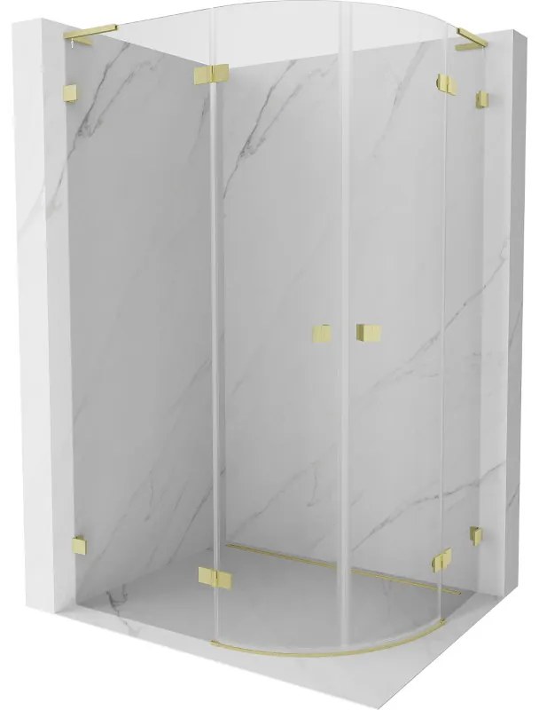 Mexen Lunar, L polkruhový výklopný sprchový kút 90 x 80 cm, 8mm číre sklo, zlatý matný profil, 833L-090L-080P-55-00
