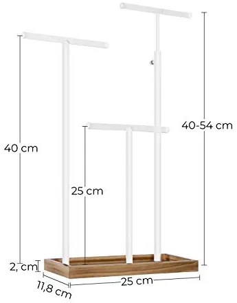 Stojan na šperky s drevenným podstavcom, kovový, biely