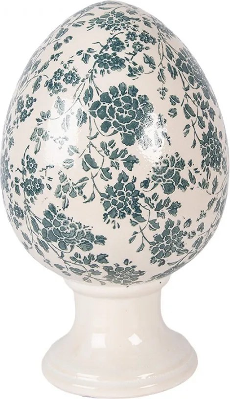 Keramické vajíčko na podstavci so zelenými kvetmi Tien French XL - Ø 17*28 cm