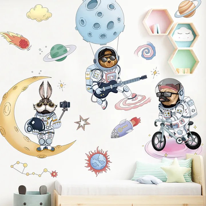 PIPPER | Samolepka na stenu "Zvieratká - astronauti 2" 89x89cm