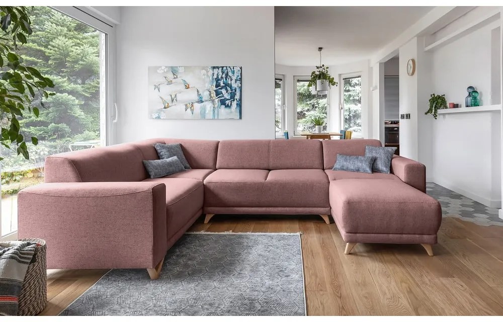 Ružová rozkladacia/s úložným priestorom rohová pohovka (ľavý roh/do tvaru "U") Classy Sophie – Miuform