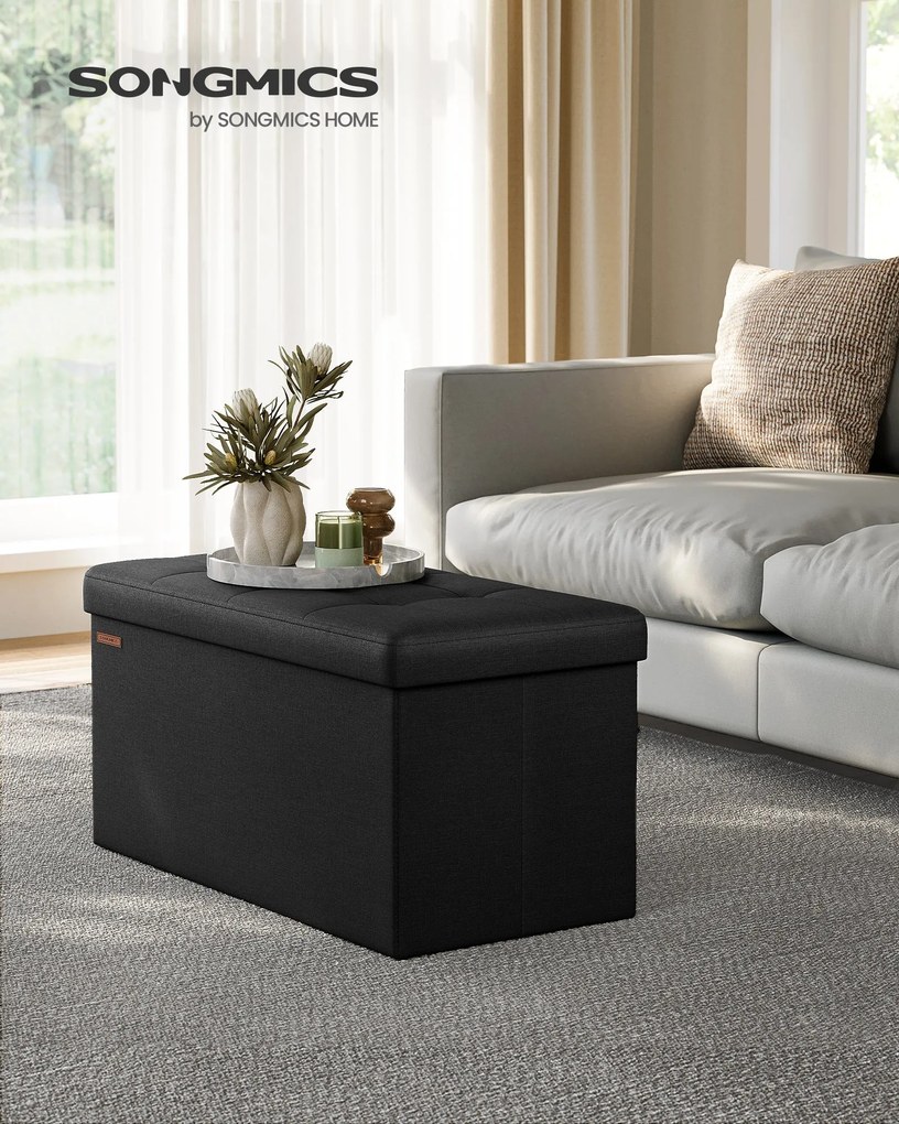 SONGMICS úložný taburet, skladací sedací pult, 38×76×38 cm, čierny